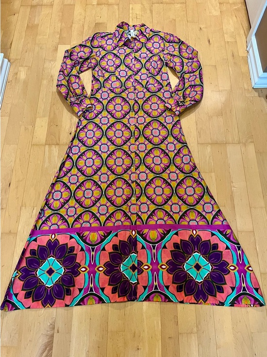 Tensione In Dresses & Skirts - Tensione In Long-Sleeve A-Line Maxi Dress in Vibrant, Psychedelic Floral Print
